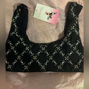 Oceanus Bedazzled Hand Beaded Bikini Top NWT